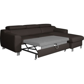 Canapé d'angle convertible en cuir italien de luxe 5 places ASTORIA, chocolat, angle droit