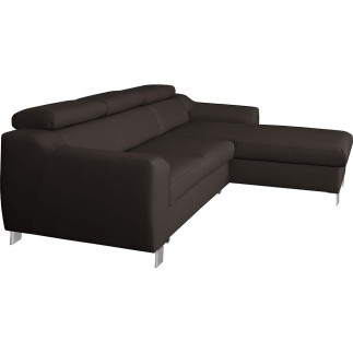 Canapé d'angle convertible en cuir italien de luxe 5 places ASTORIA, chocolat, angle droit