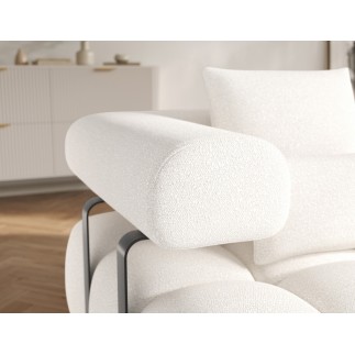 Canapé d'angle convertible en tissu bouclette blanc cassé 3-4 places LEONI