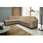 Canapé d'angle convertible en cuir italien de luxe 5 places RINALDI avec coffre, beige, angle gauche (vu de face)