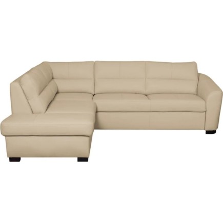 Canapé d'angle convertible en cuir italien de luxe 5 places RINALDI avec coffre, beige, angle gauche (vu de face)