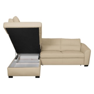 Canapé d'angle convertible en cuir italien de luxe 5 places RINALDI avec coffre, beige, angle gauche (vu de face)