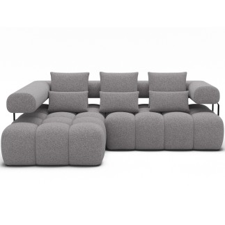 Canapé d'angle convertible en tissu très doux luxe gris 5 places LEONI