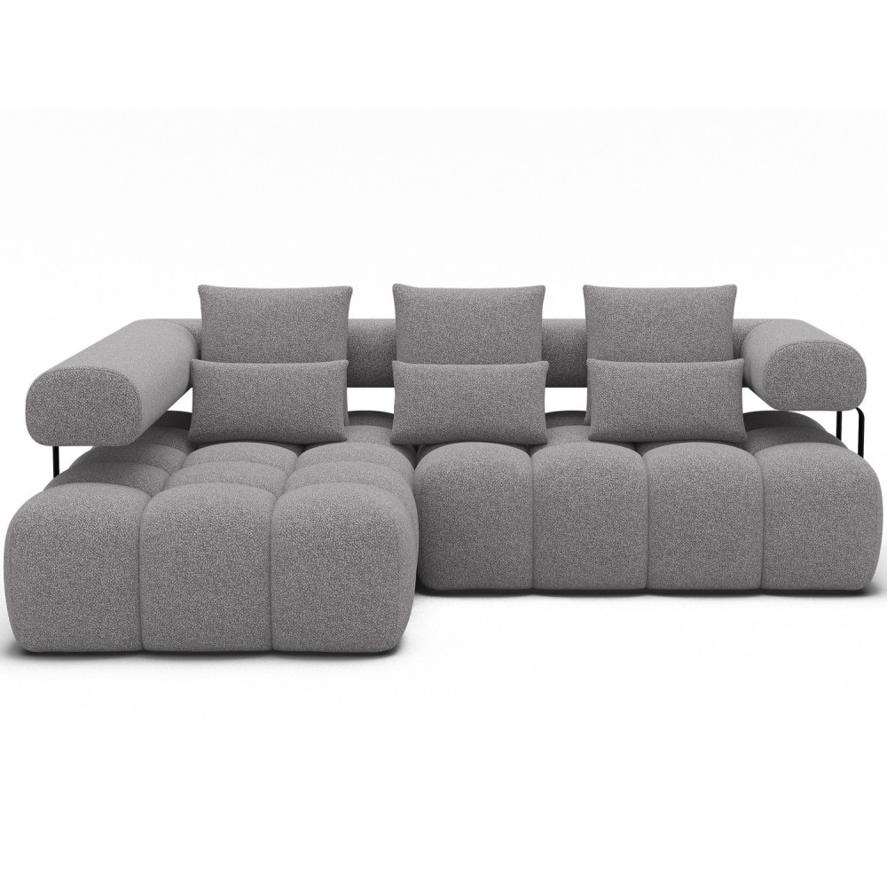 Canapé d'angle convertible en tissu très doux luxe gris 5 places LEONI, angle gauche (vu de face) Canapé d'angle convertible en tissu très doux luxe gris 5 places LEONI, angle gauche (vu de face)