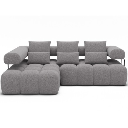 Canapé d'angle convertible en tissu très doux luxe gris 5 places LEONI