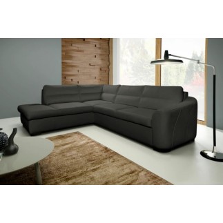 Canapé d'angle convertible en cuir italien de luxe 5 places RINALDI avec coffre, taupe, angle gauche (vu de face)