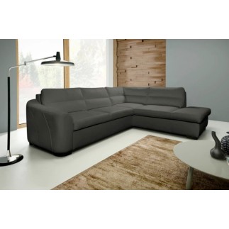 Canapé d'angle convertible en cuir italien de luxe 5 places RINALDI avec coffre, taupe, angle droit (vu de face)