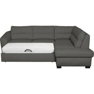Canapé d'angle convertible en cuir italien de luxe 5 places RINALDI avec coffre, taupe, angle droit (vu de face)