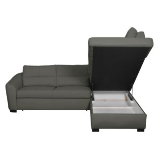 Canapé d'angle convertible en cuir italien de luxe 5 places RINALDI avec coffre, taupe, angle droit (vu de face)