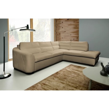Canapé d'angle convertible en cuir italien de luxe 5 places RINALDI avec coffre, beige, angle droit (vu de face)