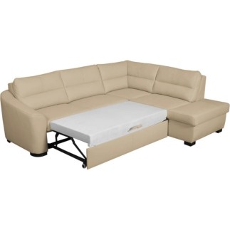 Canapé d'angle convertible en cuir italien de luxe 5 places RINALDI avec coffre, beige, angle droit (vu de face)