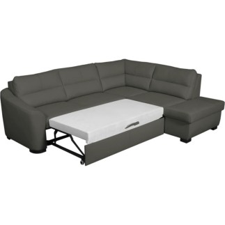 Canapé d'angle convertible en cuir italien de luxe 5 places RINALDI avec coffre, gris foncé, angle droit (vu de face)