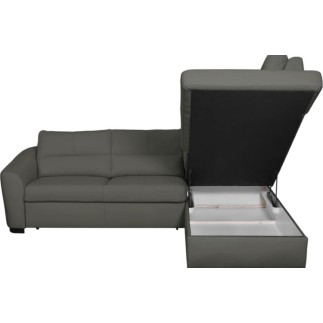 Canapé d'angle convertible en cuir italien de luxe 5 places RINALDI avec coffre, gris foncé, angle droit (vu de face)