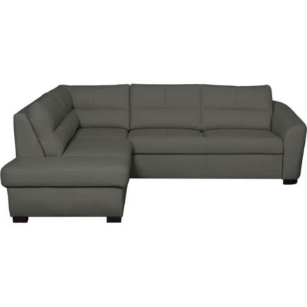- Canapé d'angle convertible en cuir italien de luxe 5 places RINALDI avec coffre, gris foncé, angle gauche (vu de face)