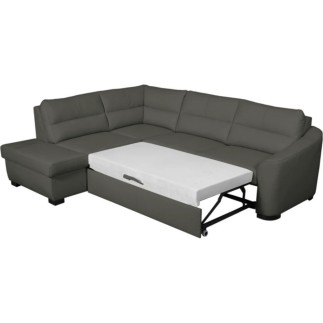 - Canapé d'angle convertible en cuir italien de luxe 5 places RINALDI avec coffre, gris foncé, angle gauche (vu de face)