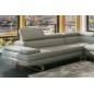 Canapé d'angle en cuir italien 6 places BIRKIN, gris clair, angle droit