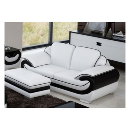 Ensemble:composé un canapé 2 places + 2 fauteuils en cuir italien vachette CANDIDE blanc et noir