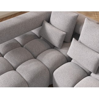 Canapé d'angle convertible en tissu très doux luxe gris 5 places LEONI