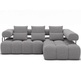 Canapé d'angle convertible en tissu très doux luxe gris 5 places LEONI