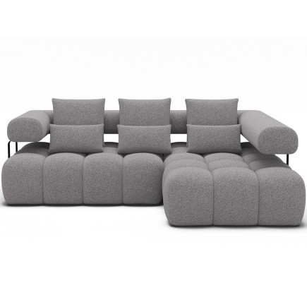 Canapé d'angle convertible en tissu très doux luxe gris 5 places LEONI