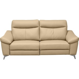 Canapé 2 places avec 2 relax en cuir luxe italien, LOUIS, 2 relax électriques, beige