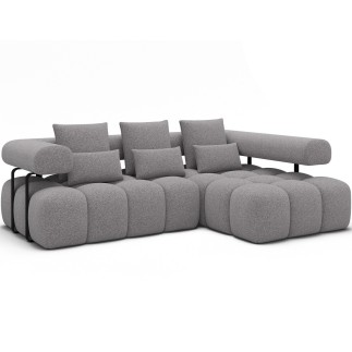 Canapé d'angle convertible en tissu très doux luxe gris 5 places LEONI