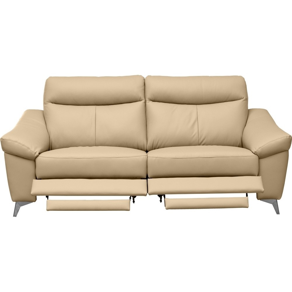Canapé 3 places avec 2 relax en cuir luxe italien, LOUIS, 2 relax électriques, beige