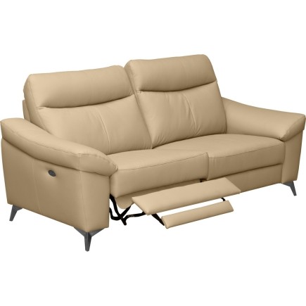 Canapé 3 places avec 2 relax en cuir luxe italien, LOUIS, 2 relax électriques, beige