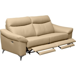 Canapé 3 places avec 2 relax en cuir luxe italien, LOUIS, 2 relax électriques, beige
