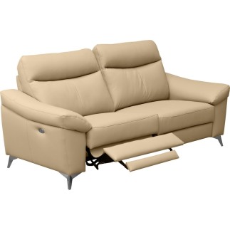 Canapé 3 places avec 2 relax en cuir luxe italien, LOUIS, 2 relax électriques, beige