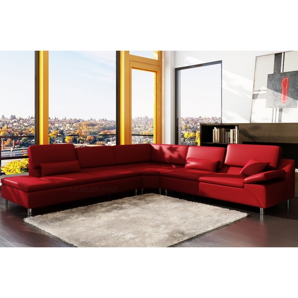 Canapé d'angle en cuir italien 6/7 places PLENITUDE, rouge