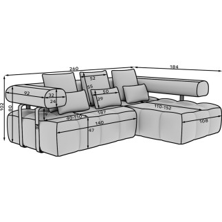 Canapé d'angle convertible en tissu très doux luxe gris 5 places LEONI