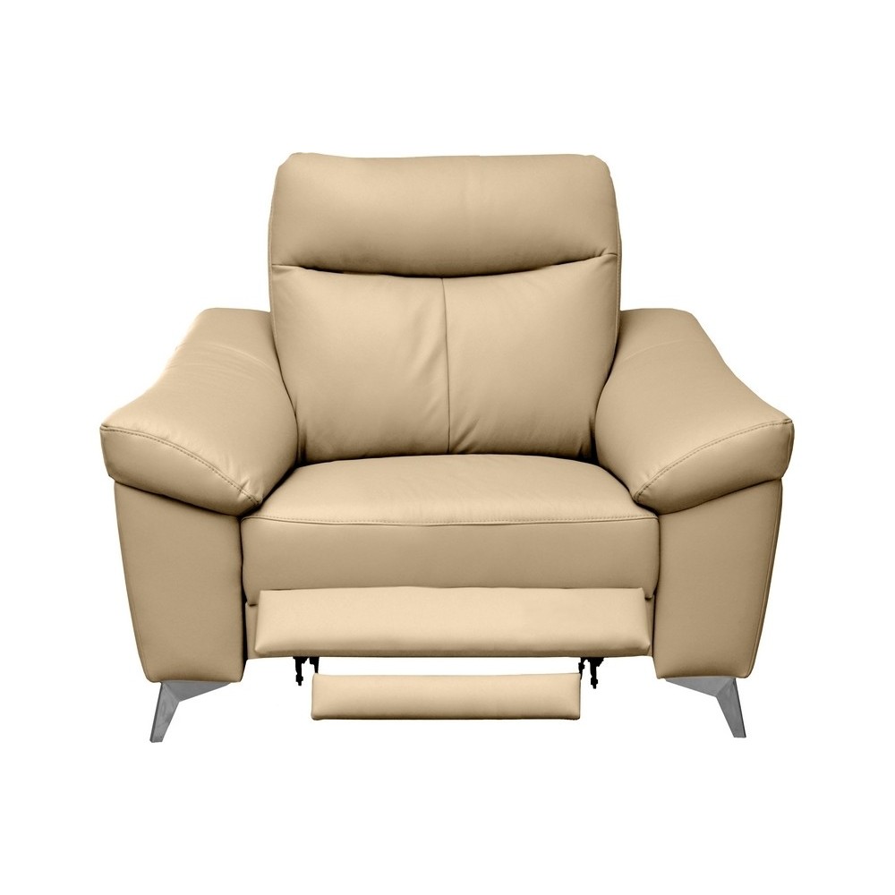 Fauteuil 1 place avec 1 relax, en cuir luxe italien, LOUIS, 1 relax électrique, beige