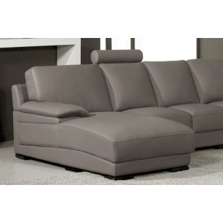 Canapé d'angle en cuir italien 6/7 places MISTER, gris clair, angle droit