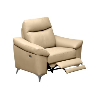 Fauteuil 1 place avec 1 relax, en cuir luxe italien, LOUIS, 1 relax électrique, beige