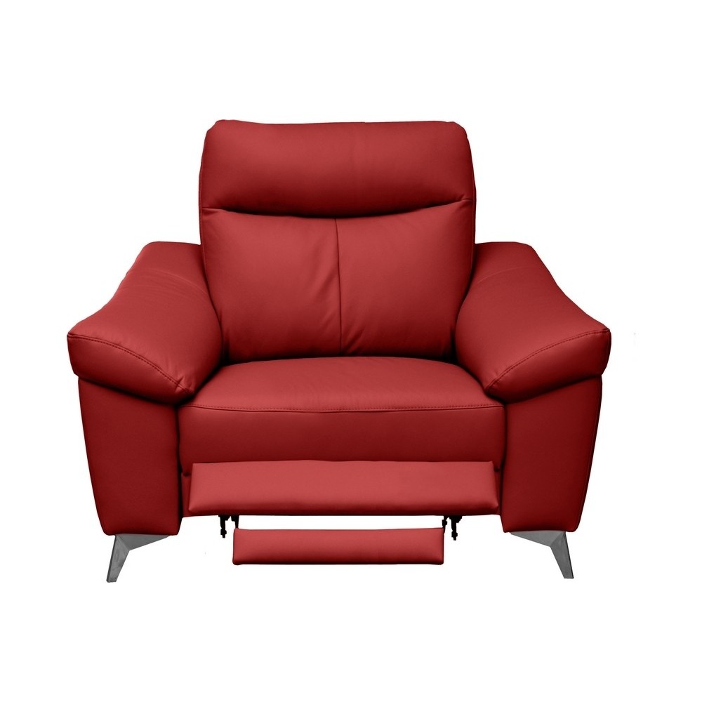 Fauteuil 1 place avec 1 relax, en cuir luxe italien, LOUIS, 1 relax électrique, rouge, Rouge foncé