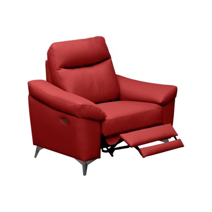 Fauteuil 1 place avec 1 relax, en cuir luxe italien, LOUIS, 1 relax électrique, rouge, Rouge foncé