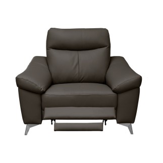 Fauteuil 1 place avec 1 relax, en cuir luxe italien, LOUIS, 1 relax électrique, chocolat