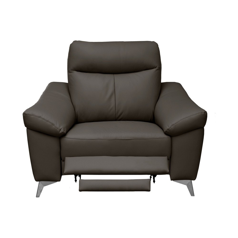Fauteuil 1 place avec 1 relax, en cuir luxe italien, LOUIS, 1 relax électrique, chocolat