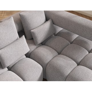 Canapé d'angle convertible en tissu très doux luxe gris 5 places LEONI