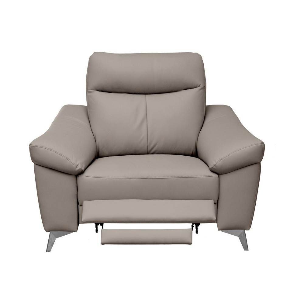 Fauteuil 1 place avec 1 relax, en cuir luxe italien, LOUIS, 1 relax électrique, gris clair