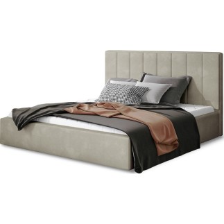 Lit double en tissu de qualité luxe, AUDE, beige, 200x200