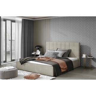 Lit double en tissu de qualité luxe, AUDE, beige, 140x200