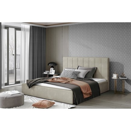 Lit double en tissu de qualité luxe, AUDE, beige, 140x200