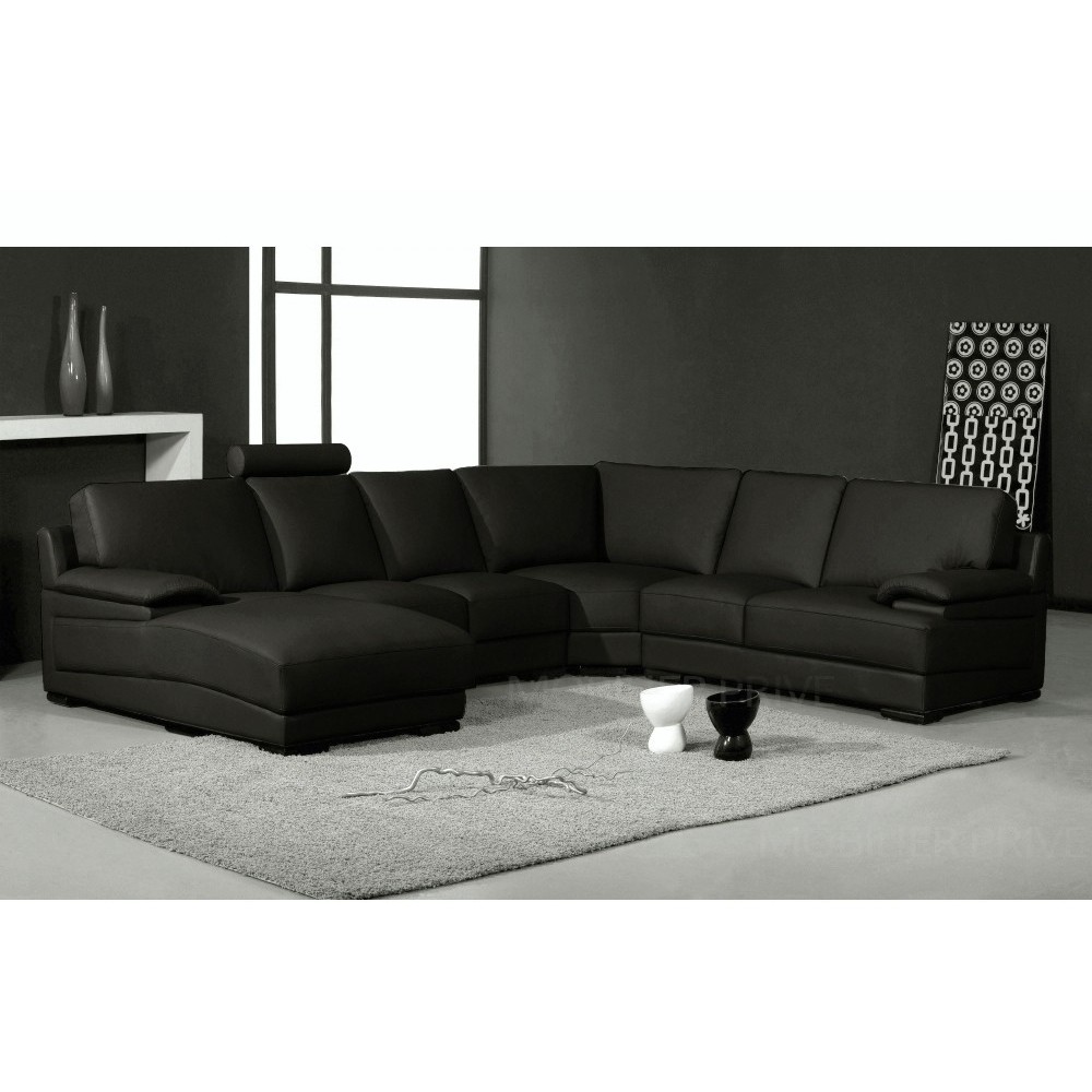 Canapé d'angle en cuir italien 6/7 places MISTER, noir, angle droit Canapé d'angle en cuir italien 6/7 places MISTER, noir, angle droit