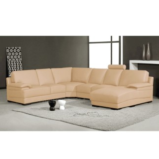 Canapé d'angle en cuir italien 6/7 places MISTER, BEIGE
