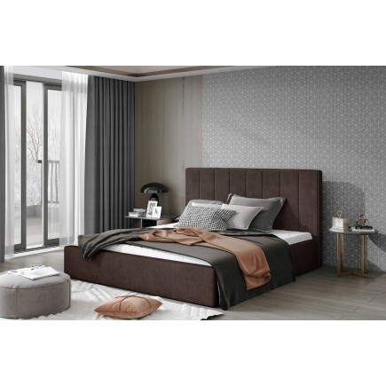 Lit double en tissu de qualité luxe, AUDE, chocolat, 140x200