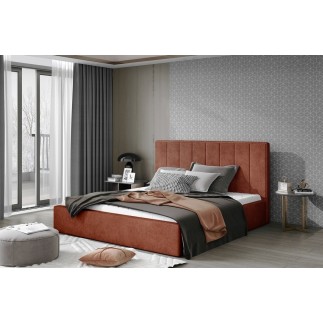 Lit double en tissu de qualité luxe, AUDE, marron, 140x200