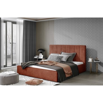 Lit double en tissu de qualité luxe, AUDE, marron, 140x200
