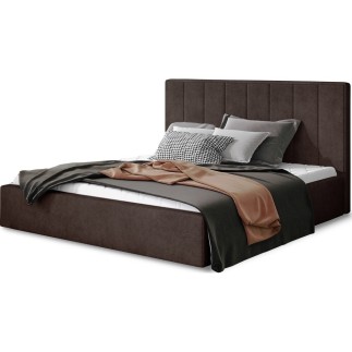Lit double en tissu de qualité luxe, AUDE, chocolat, 160x200